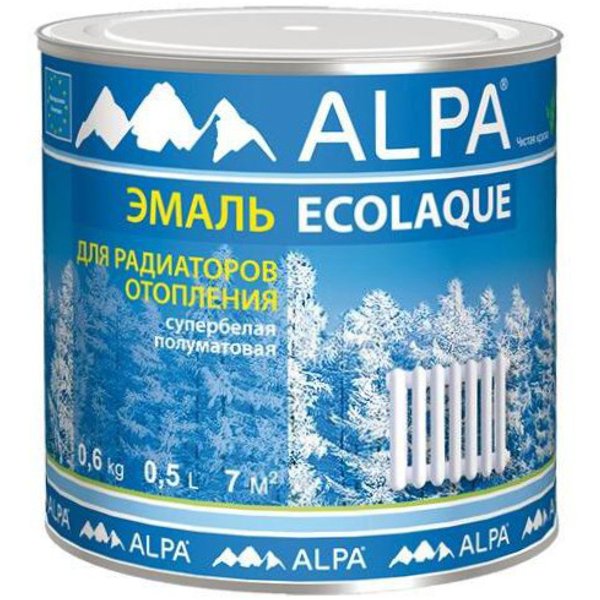 Эмаль для радиаторов акриловая ALPA Экоэмаль белая полуматовая (0,5л)