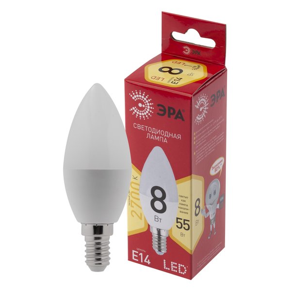 Лампочка светодиодная ЭРА RED LINE LED B35-8W-827-E14 R Е14 8Вт свеча теплый белый свет