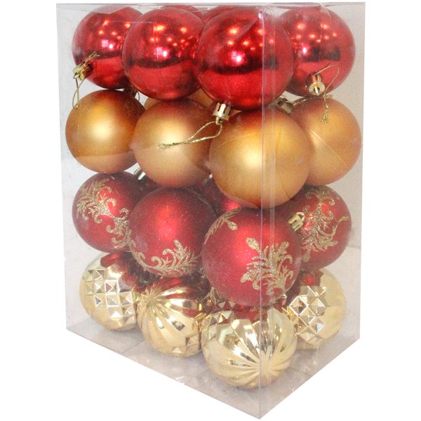 Набор шаров 24шт 7см красный и золотой с орнаментом SYCBF817-002